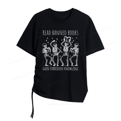 Pagewings Reading Books Tee Book Lover Women Asymmetrical Drawstring T-Shirts