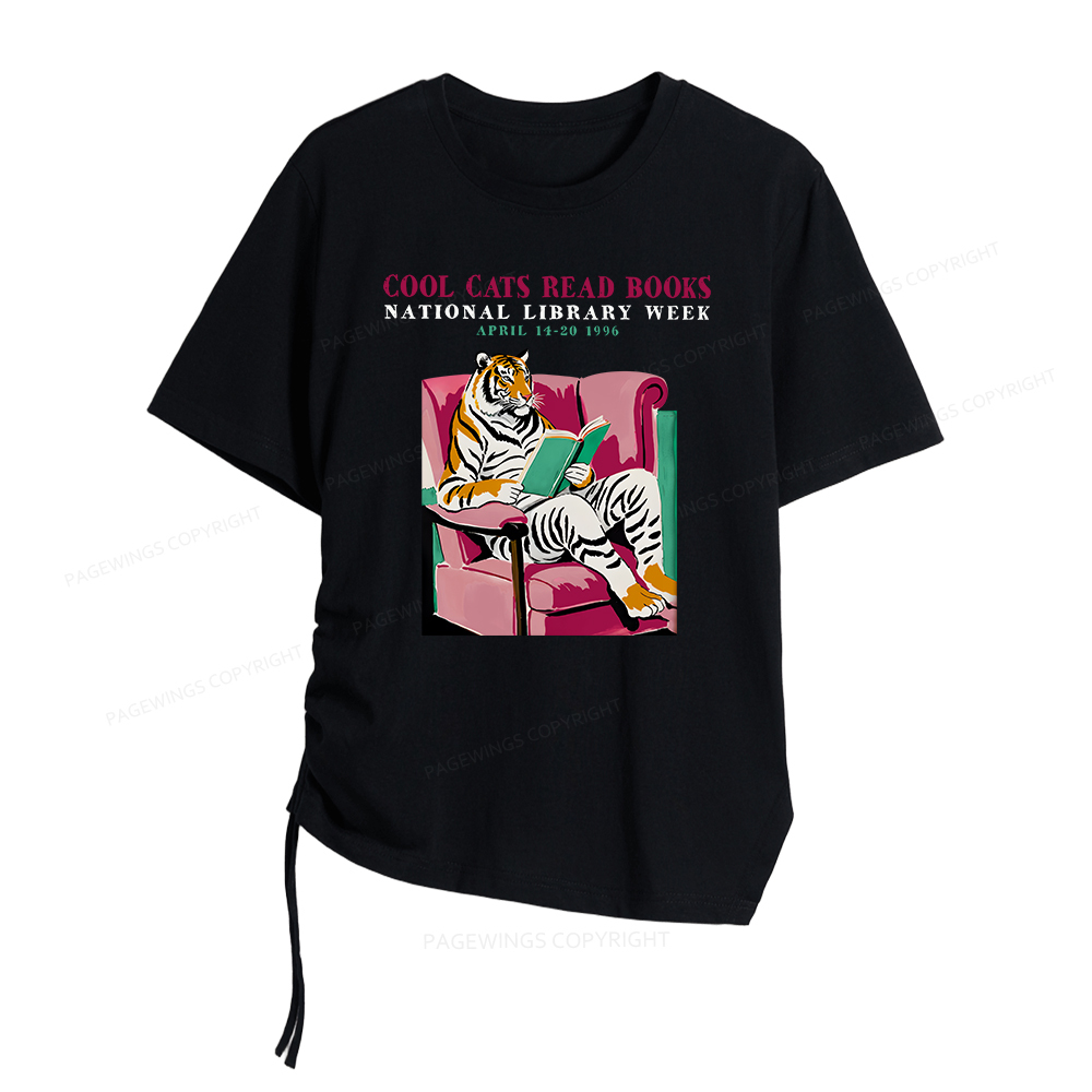 Pagewings Library Week Poster 1996 Women Asymmetrical Drawstring T-Shirts