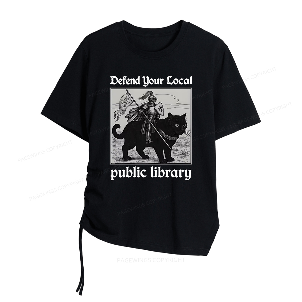 Pagewings Defend Your Local public library Women Asymmetrical Drawstring T-Shirts