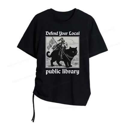 Pagewings Defend Your Local public library Women Asymmetrical Drawstring T-Shirts