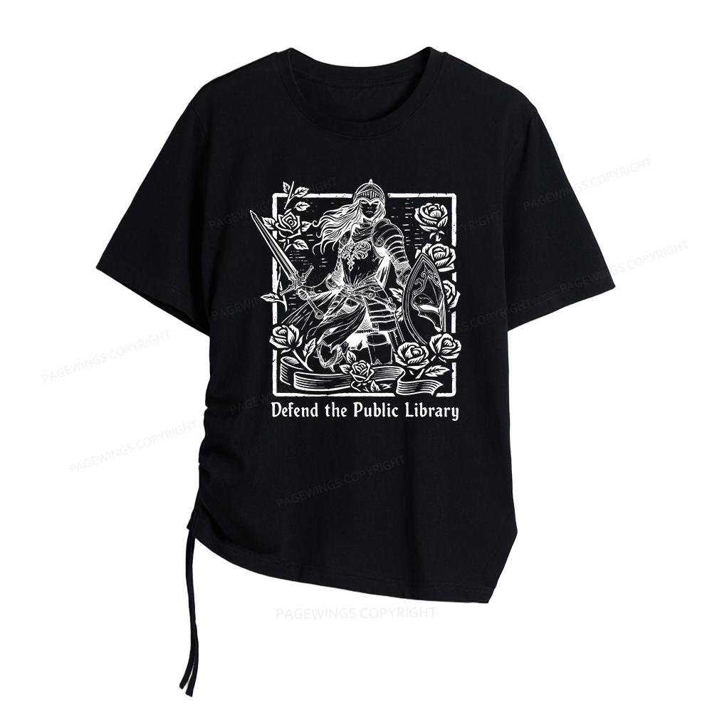 Pagewings Defend The Public Library Women Asymmetrical Drawstring T-Shirts