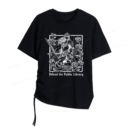 Pagewings Defend The Public Library Women Asymmetrical Drawstring T-Shirts