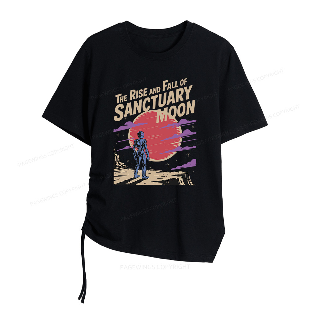 Pagewings The Rise And Fall Of Sanctuary Moon Women Asymmetrical Drawstring T-Shirts