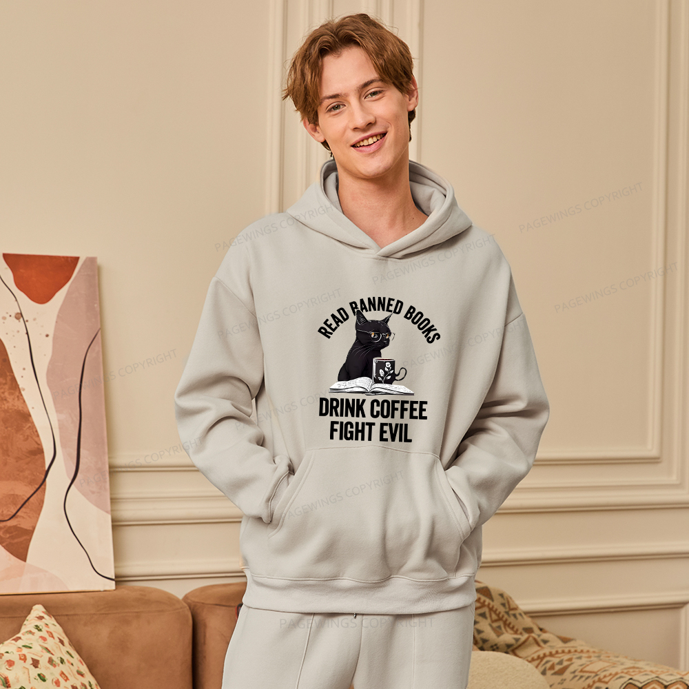 Pagewings Read Books Drink Coffee Fight Evil Unisex Fleece Hoodie Set