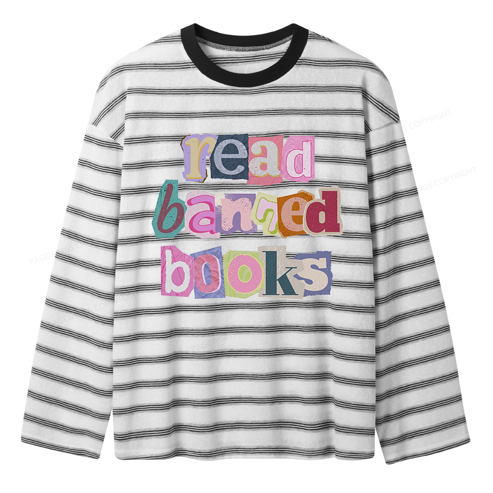 Pagewings Read Banned Books Unisex Striped Long Sleeve T-Shirt