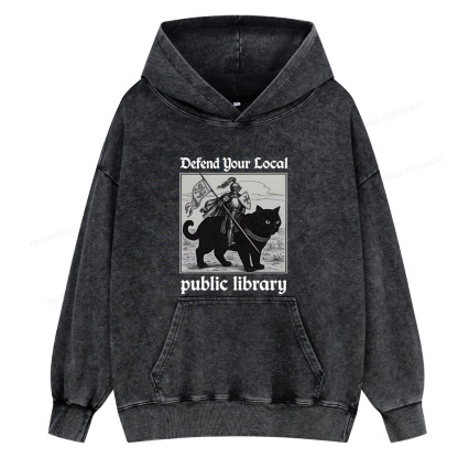 Pagewings Defend Your Local public library Unisex Washed Hoodie