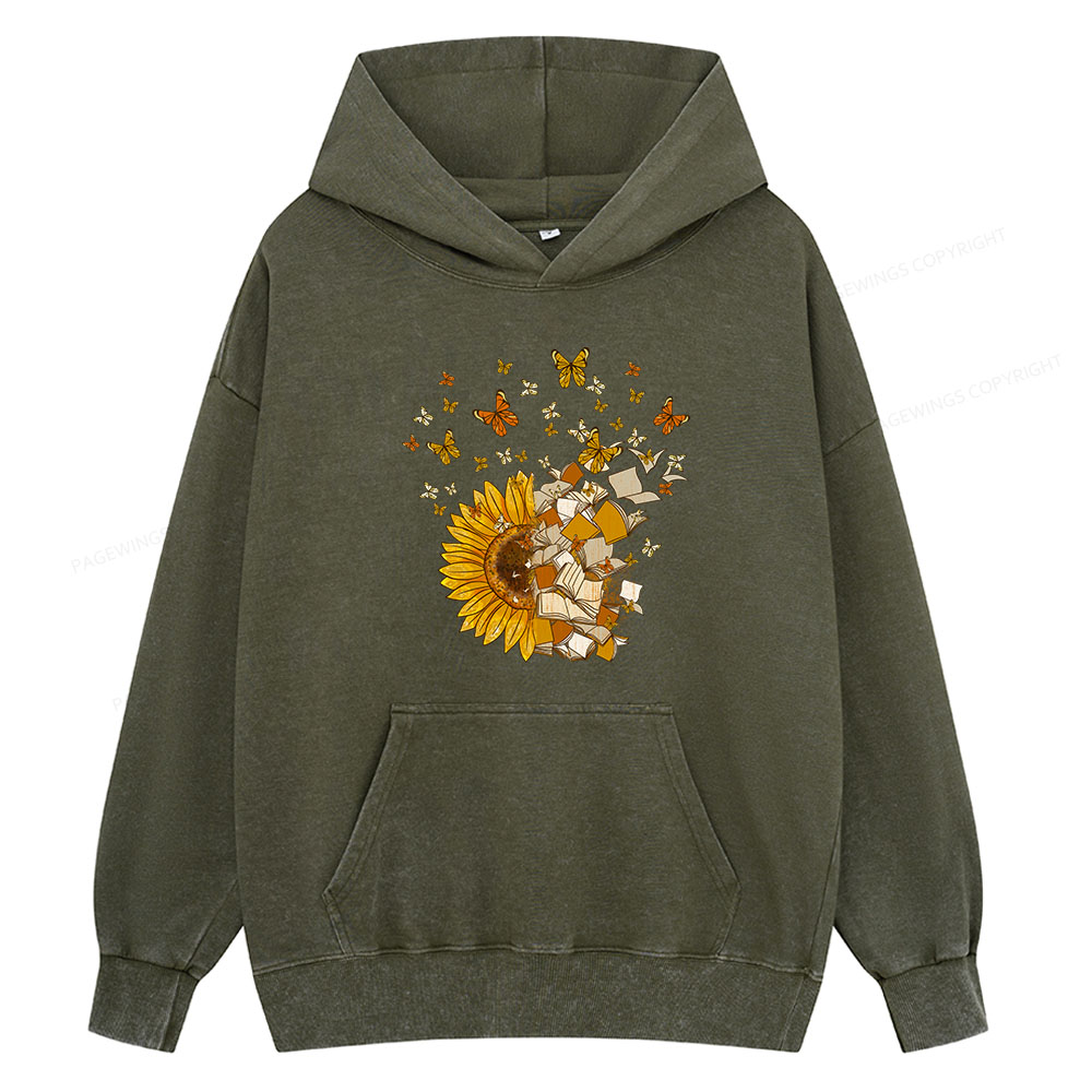 Pagewing Sunflower And Book Harmony Unisex Washed Hoodie