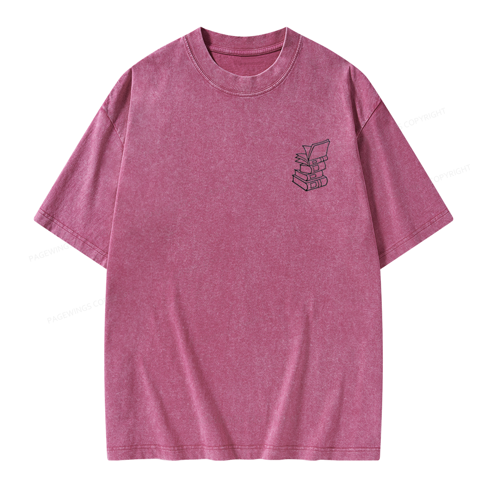 Pagewings Embroidered Stack of Books Unisex Washed T-shirt