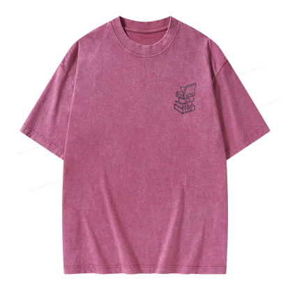 Pagewings Embroidered Stack of Books Unisex Washed T-shirt