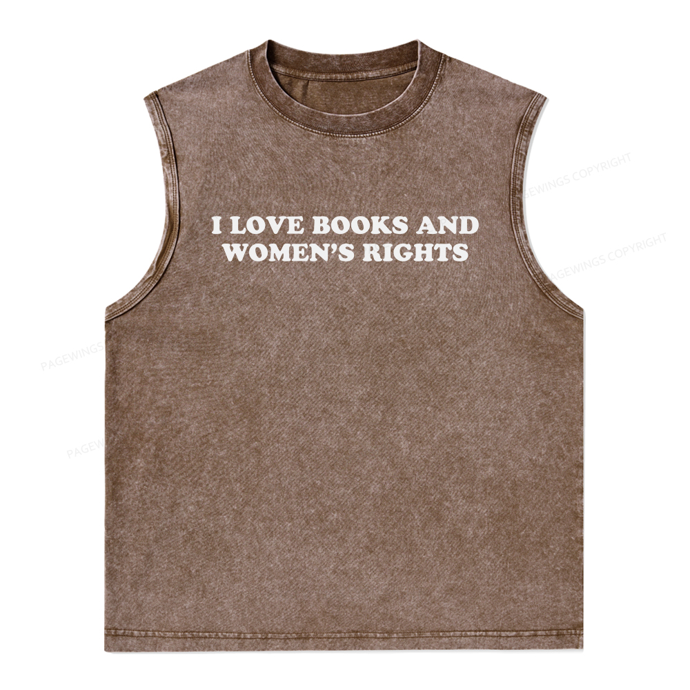 Pagewings I Love Books And Women's Rights Unisex Washed Tank Top