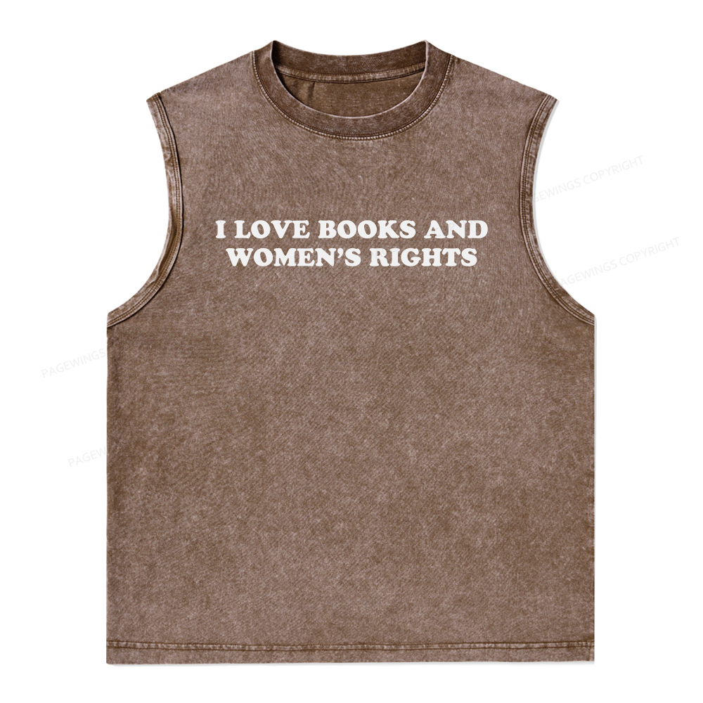 Pagewings I Love Books And Women's Rights Unisex Washed Tank Top