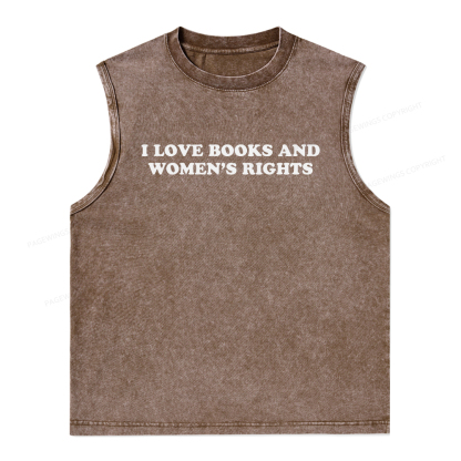 Pagewings I Love Books And Women's Rights Unisex Washed Tank Top