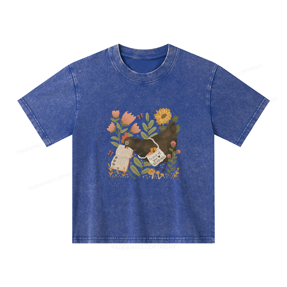 Pagewings Chicken Reading a Book Unisex Kids Washed T-shirt