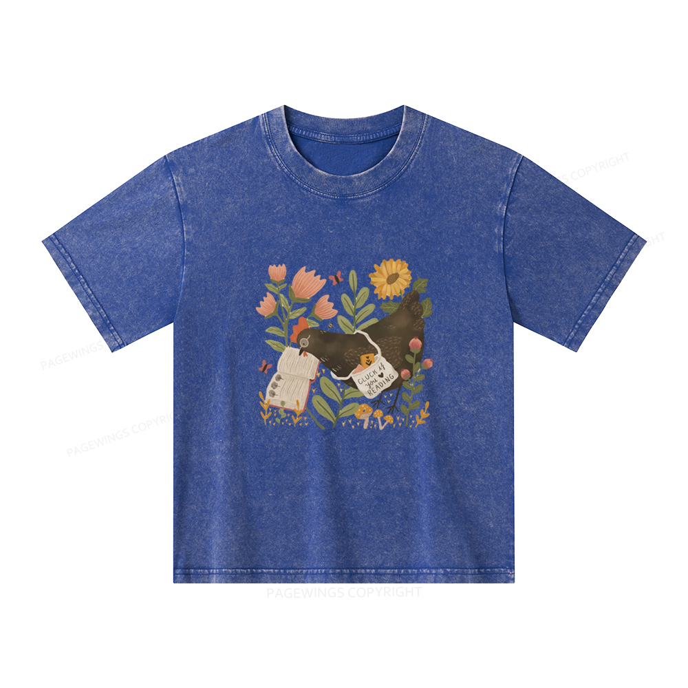 Pagewings Chicken Reading a Book Unisex Kids Washed T-shirt