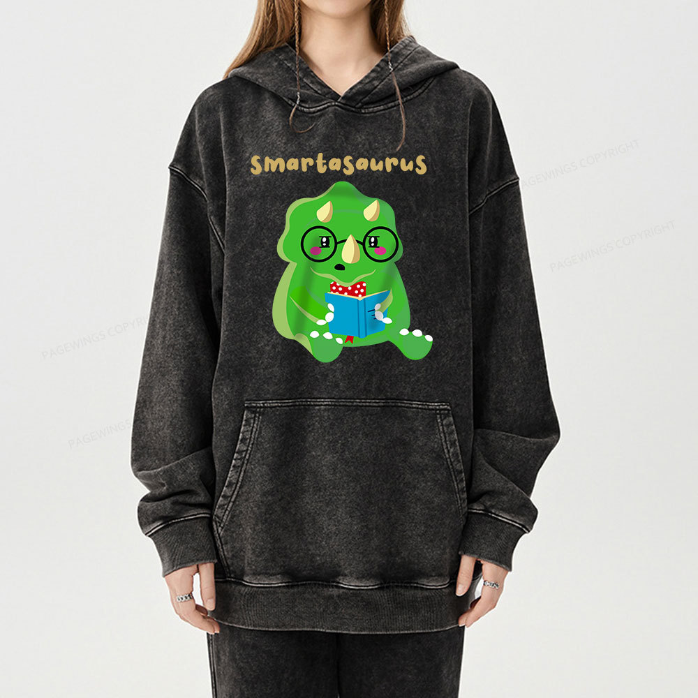 Pagewing Smart Dinosaur Is Reading Seriously Unisex Washed Hoodie