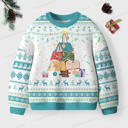 Pagewings Christmas Book Tree Unisex Ugly Knit Sweatshirt