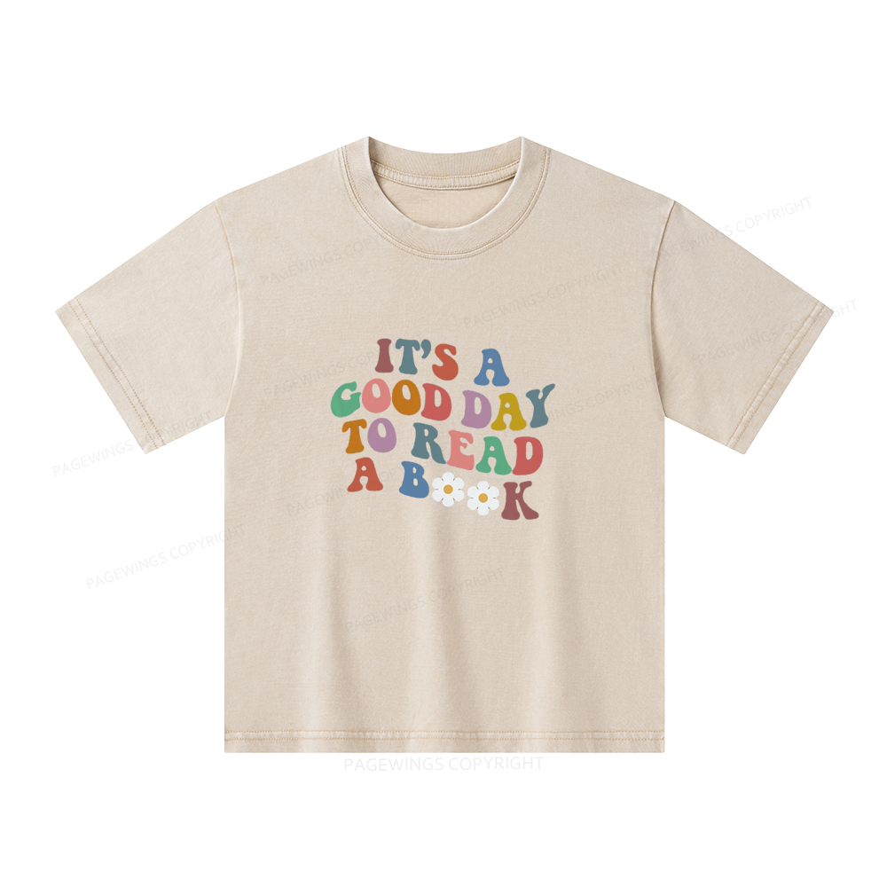 Pagewings It's A Good Day To Read A Book Unisex Kids Washed T-shirt