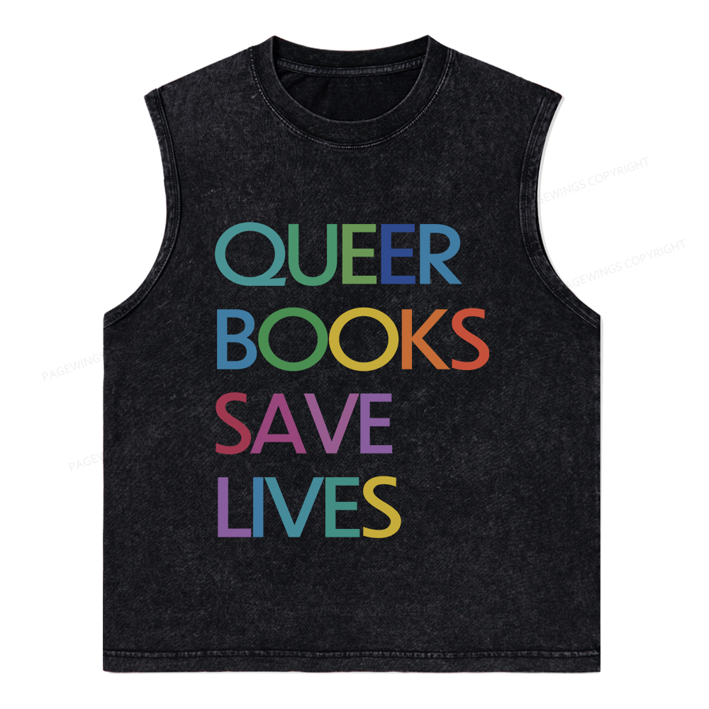 Pagewings  Queer Books Save Lives Unisex Washed Tank Top