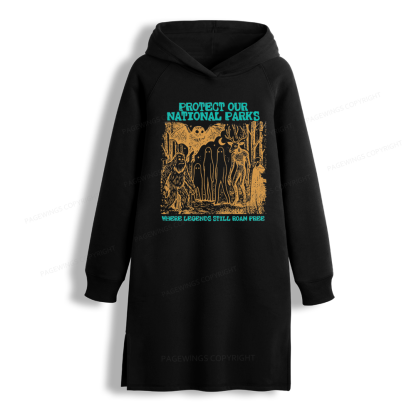 Pagewings Protect Our Parks Vintage Camping Side-Slit Fleece Hoodie Dress