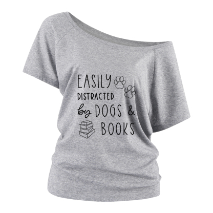 Pagewings Dogs And Books Off Shoulder Top