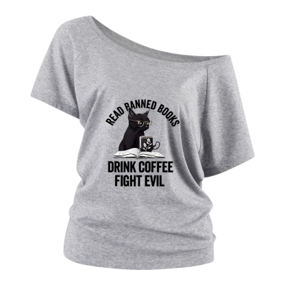 Pagewings Read Books Drink Coffee Fight Evil Off Shoulder Top