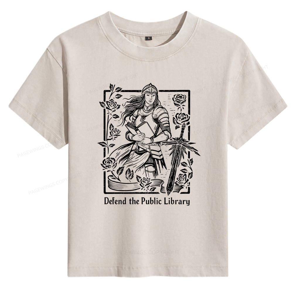 Pagewings Defend The Public Library Women's Washed T-shirt
