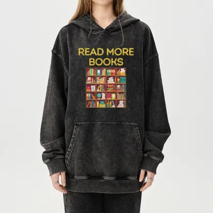Pagewings Read More Books Bookshelves Unisex Washed Hoodie
