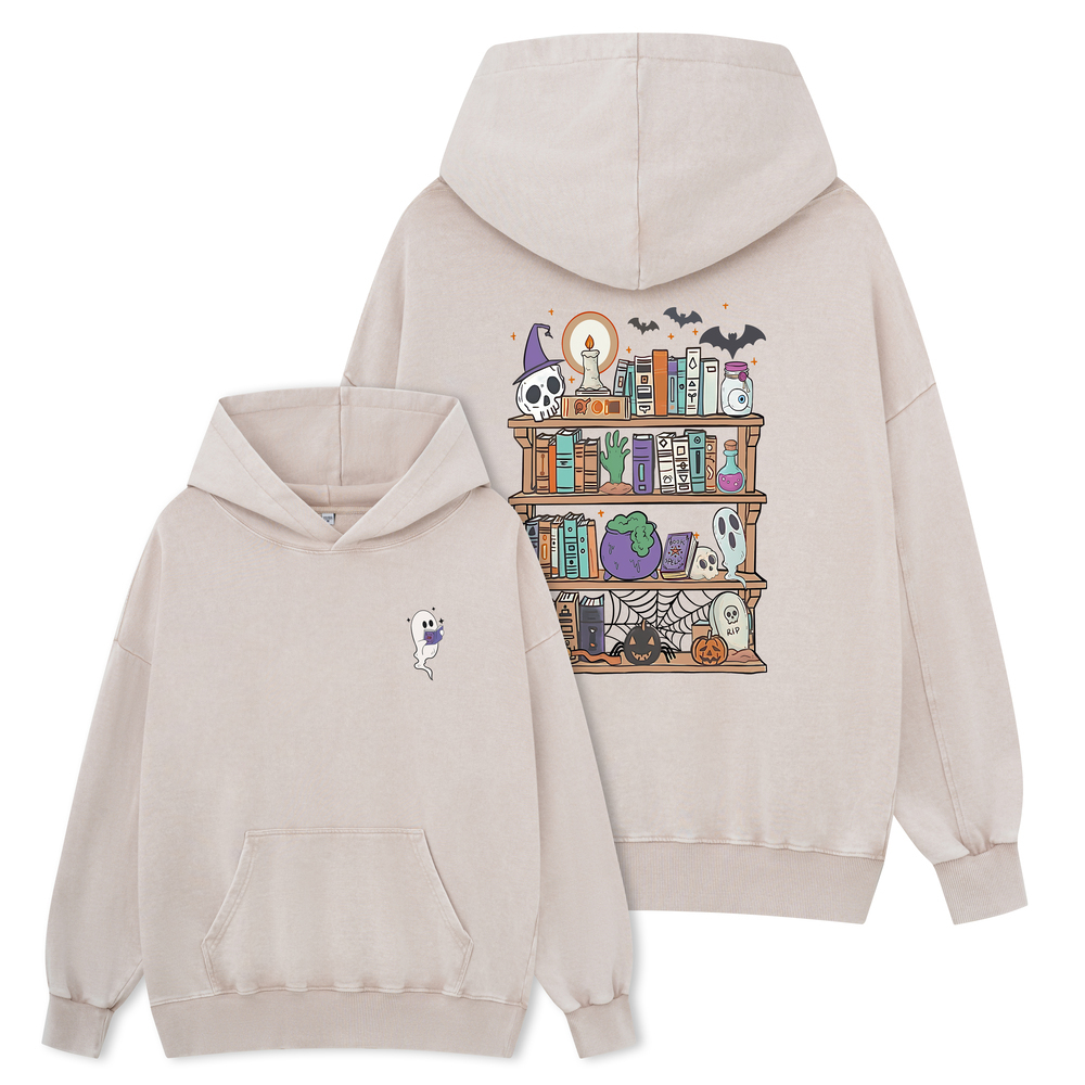 Pagewings Ghost Book Reader Halloween Unisex Washed Hoodie