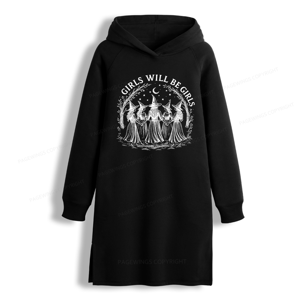 Pagewings Girls Will Be Girls Side-Slit Fleece Hoodie Dress