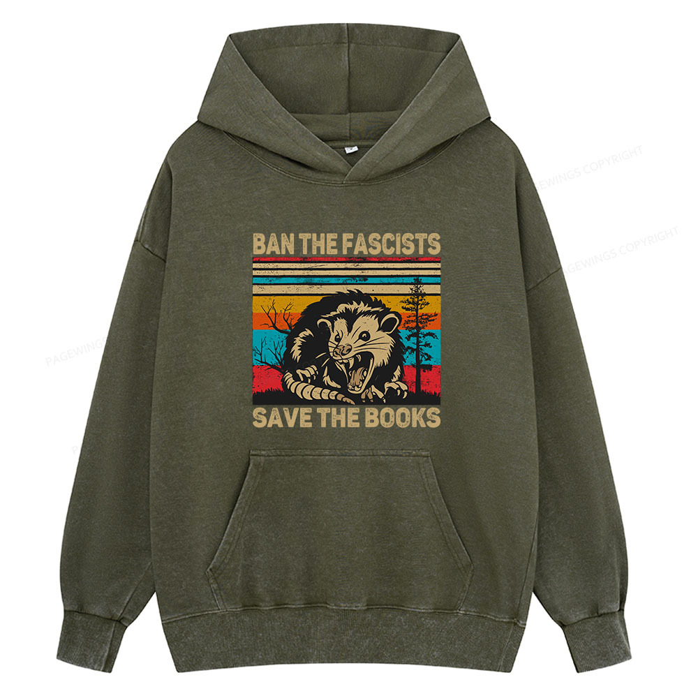 Pagewing Ban The Fascists  Save The Books Unisex Washed Hoodie