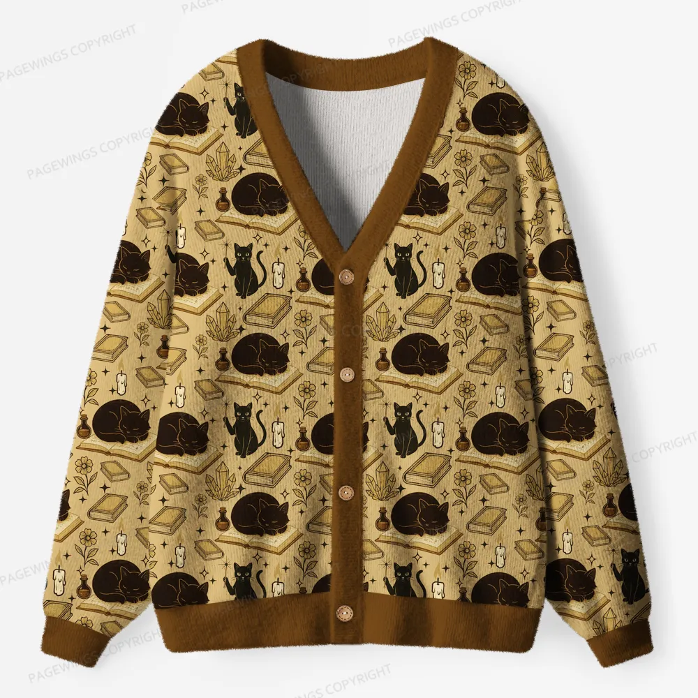 Pagewings Cats And Reading Unisex Ugly Cardigan Sweaters