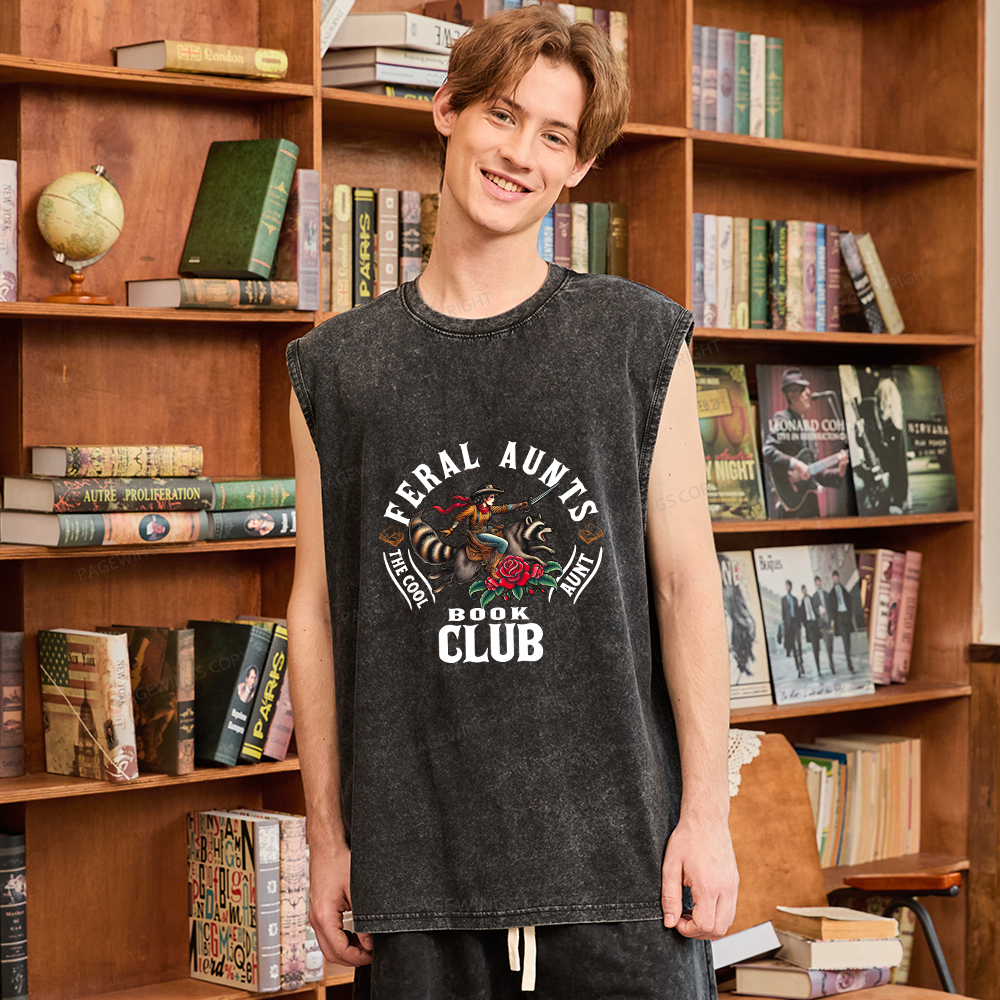 Pagewings Feral Aunt Social Book Club Washed Tank Top