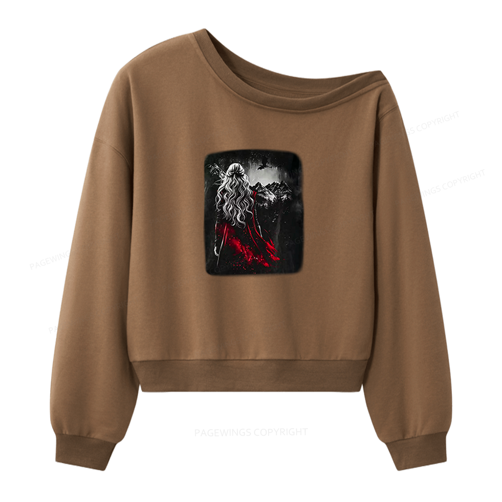 Pagewings Fantasy Bookish Unisex Washed T-shirt Women Off Shoulder Sweatshirt