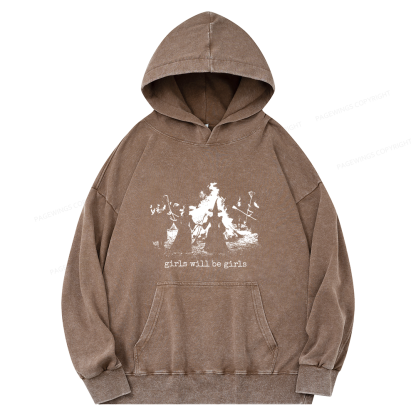 Pagewings Girls Will Be Girls Unisex Washed Hoodie