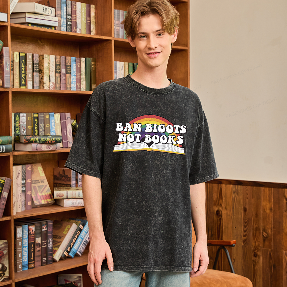 Pagewings Ban Bigots Not Books Unisex Washed T-shirt