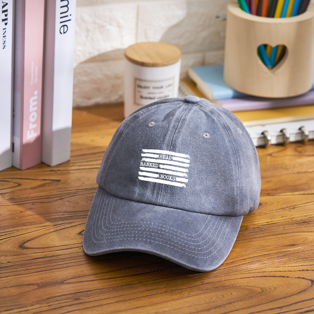 Pagewings Read Banned Books Bookworm Librarian Washed Cap