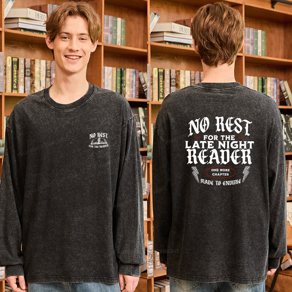 Pagewings No Rest For The Late Night Reader Unisex Washed Long Sleeve T-shirt
