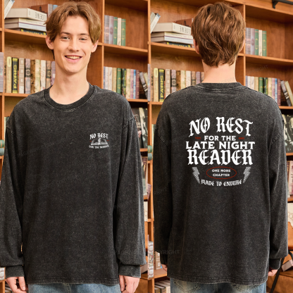 Pagewings No Rest For The Late Night Reader Unisex Washed Long Sleeve T-shirt