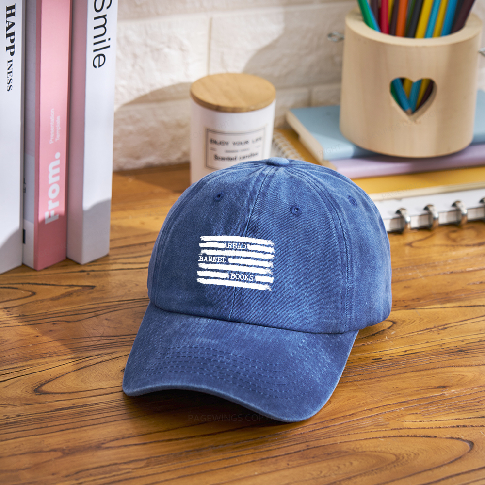 Pagewings Read Banned Books Bookworm Librarian Washed Cap
