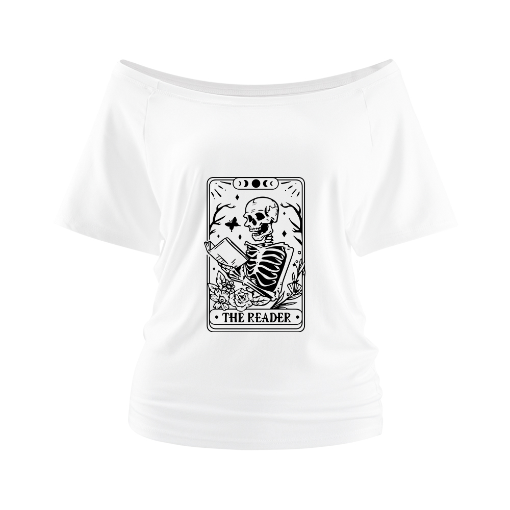 Pagewings Halloween The Reader Tarot Card  Off Shoulder Top