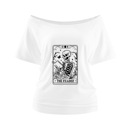 Pagewings Halloween The Reader Tarot Card  Off Shoulder Top