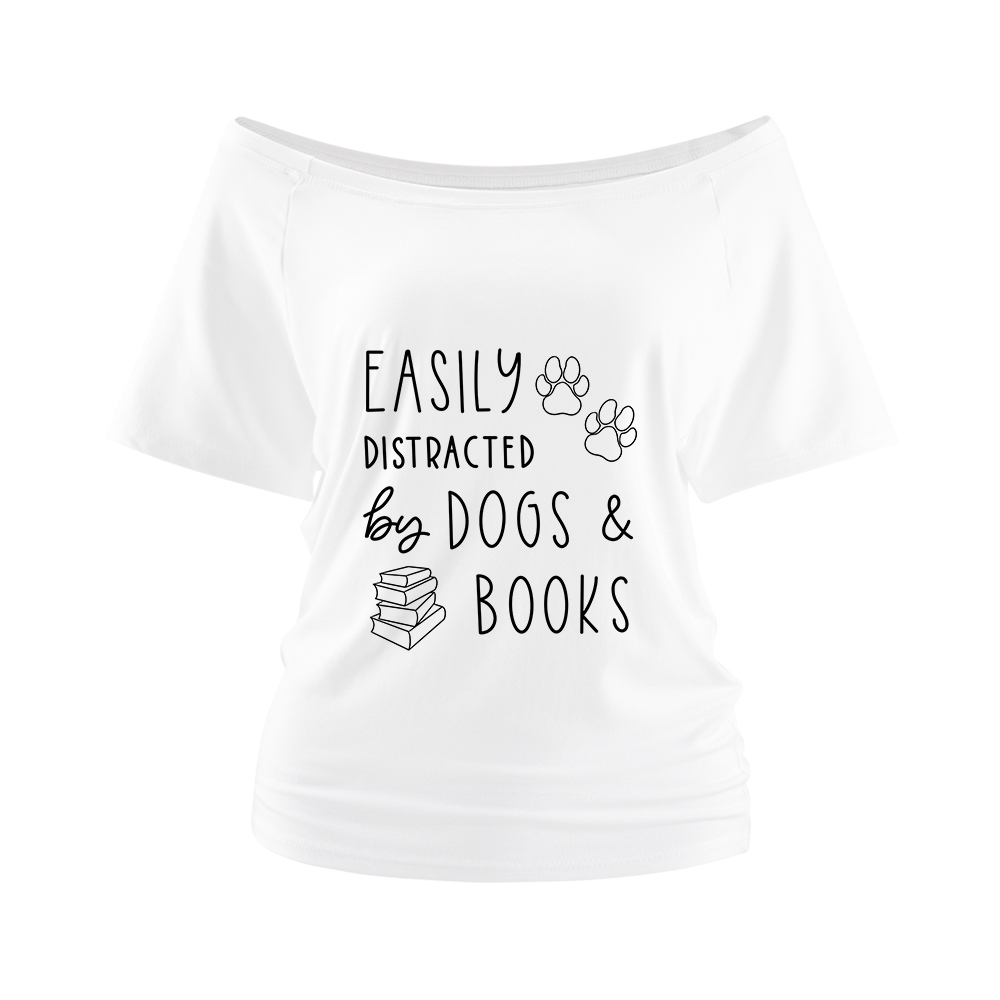 Pagewings Dogs And Books Off Shoulder Top