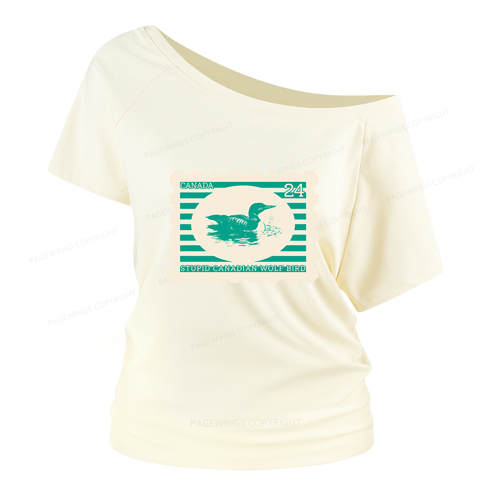 Pagewings Stupid Canadian Wolf Bird Women Off Shoulder T-shirts