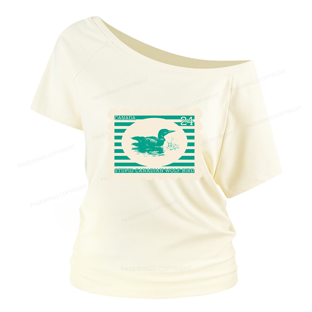 Pagewings Stupid Canadian Wolf Bird Women Off Shoulder T-shirts