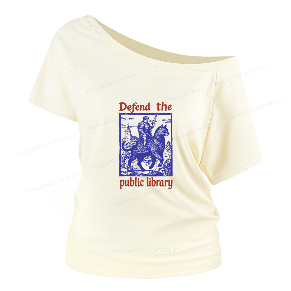 Pagewings Defend the Public Library Women Off Shoulder T-shirts