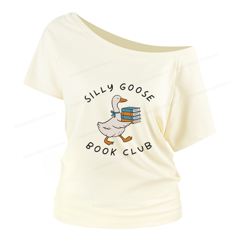 Pagewings Silly Goose Book Club Women Off Shoulder T-shirts