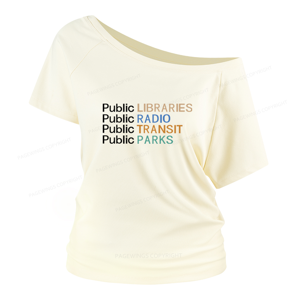 Pagewings Public Libraries Radio Transit Parks Women Off Shoulder T-shirts