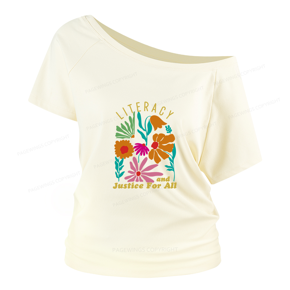 Pagewings Literacy And Justice Women Off Shoulder T-shirts