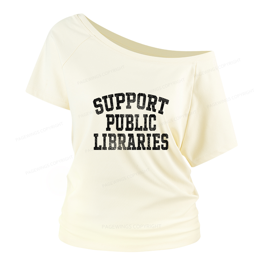 Pagewings Support Public Libraries Women Off Shoulder T-shirts