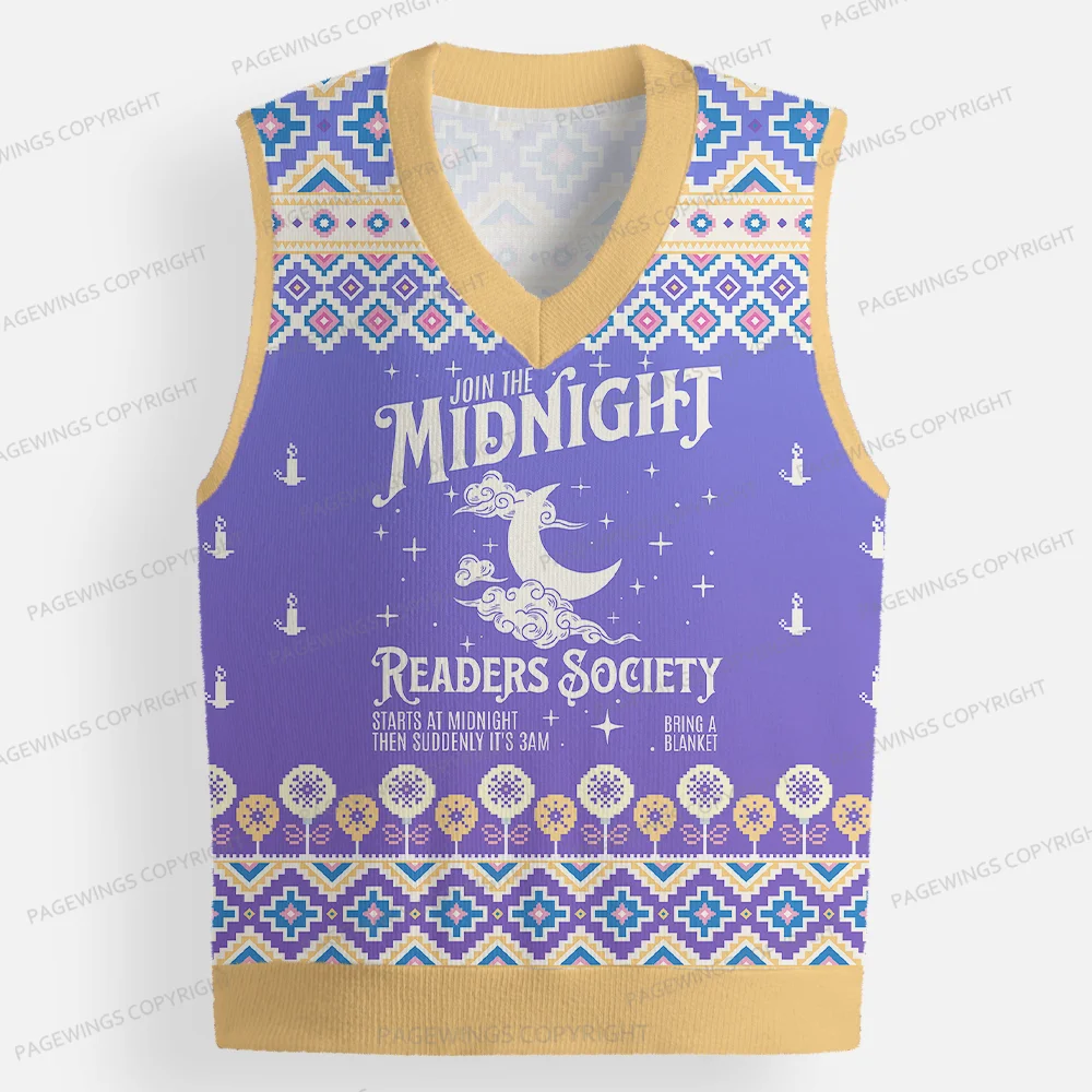 Pagewings Join The Midnight Readers Society Unisex V-Neck Ugly Knit Vest
